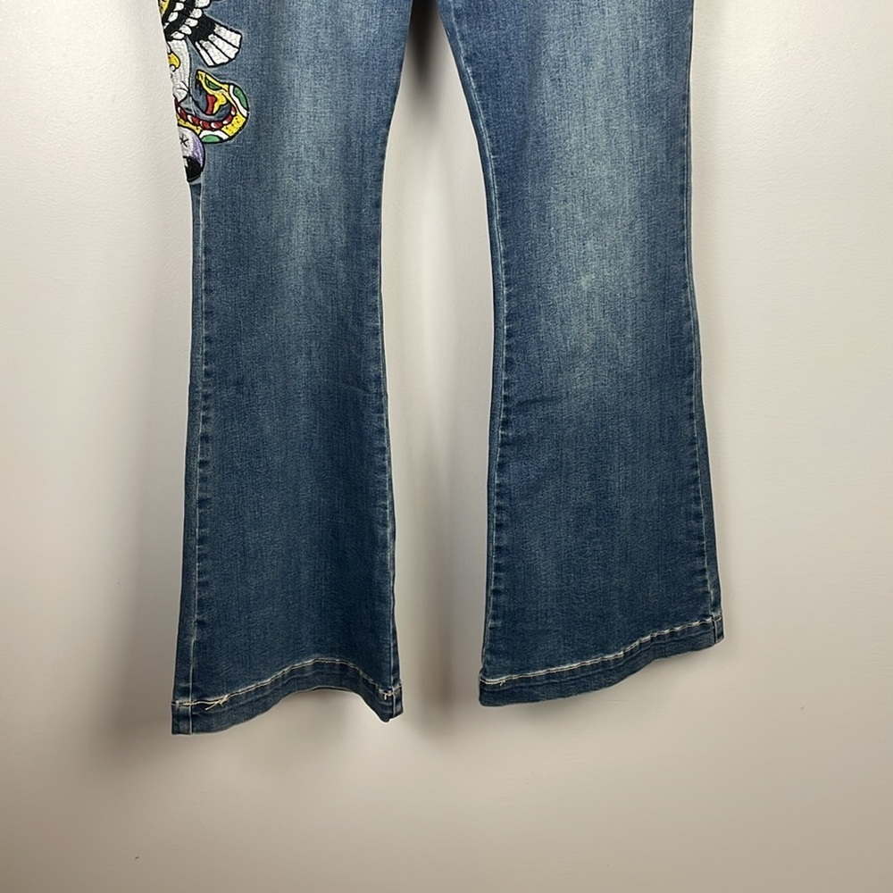 NWT ED HARDY Vintage Y2K Slim Flare Women Jeans Denim SZ 34 Stretch Skull NYC - Picture 10 of 15